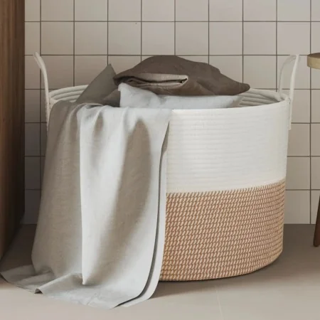 Cesta de almacenaje algodón marrón y blanco Ø51x33 cm de , Cestas - Ref: Foro24-358492, Precio: 40,92 €, Descuento: %