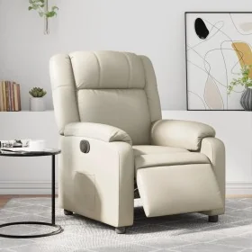 Sillón reclinable eléctrico de cuero sintético crema de , Sillones - Ref: Foro24-3205137, Precio: 293,64 €, Descuento: %