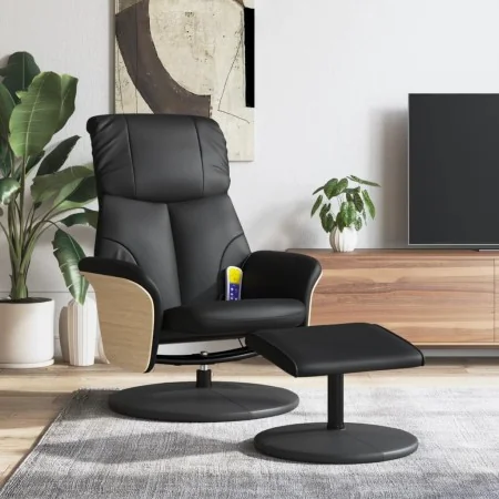 Sillón reclinable masaje con reposapiés cuero sintético negro de , Sillones - Ref: Foro24-356640, Precio: 203,28 €, Descuento: %