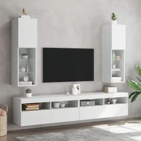 Muebles de TV con luces LED 2 uds blanco 30,5x30x102 cm de , Muebles TV - Ref: Foro24-837016, Precio: 149,79 €, Descuento: %