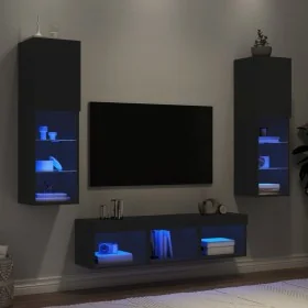 Muebles de TV de pared con LED 5 pzas madera ingeniería negro de , Muebles TV - Ref: Foro24-3216605, Precio: 177,18 €, Descue...