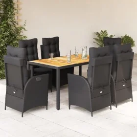 Set de comedor de jardín 7 pzas y cojines ratán sintético negro de , Conjuntos de jardín - Ref: Foro24-3213098, Precio: 932,4...