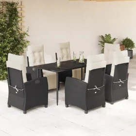 Set de comedor de jardín 7 pzas y cojines ratán sintético negro de , Conjuntos de jardín - Ref: Foro24-3212950, Precio: 825,5...