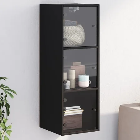 Mueble de pared con puertas de vidrio negro 35x37x100 cm de , Taquillas y armarios de almacenamiento - Ref: Foro24-836484, Pr...