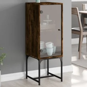 Armario auxiliar con puerta de vidrio roble ahumado 35x37x100cm de , Aparadores - Ref: Foro24-836557, Precio: 52,31 €, Descue...