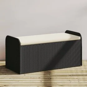 Banco con almacenaje y cojín ratán sintético negro 115x51x52 cm de , Bancos de jardín - Ref: Foro24-365727, Precio: 180,48 €,...