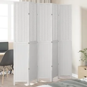 Biombo separador de 5 paneles madera maciza Paulownia blanco de , Divisores de ambientes - Ref: Foro24-358728, Precio: 175,05...