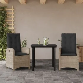 Set comedor de jardín 3 pzas cojines ratán sintético gris claro de , Conjuntos de jardín - Ref: Foro24-3212420, Precio: 332,3...