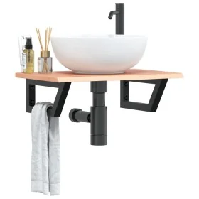 Estante de lavabo de pared de acero y madera maciza de roble de , Tocadores de baño - Ref: Foro24-3302563, Precio: 73,45 €, D...