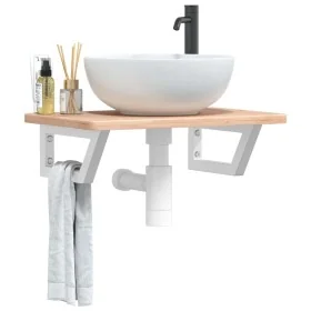 Estante de lavabo de pared de acero y madera maciza de roble de , Tocadores de baño - Ref: Foro24-3302334, Precio: 65,06 €, D...