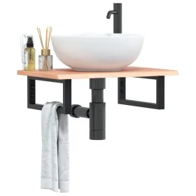 Estante de lavabo de pared de acero y madera maciza de roble de , Tocadores de baño - Ref: Foro24-3302561, Precio: 72,35 €, D...
