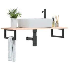 Estante de lavabo de pared de acero y madera maciza de roble de , Tocadores de baño - Ref: Foro24-3302549, Precio: 81,83 €, D...