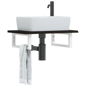 Estante de lavabo de pared de acero y madera maciza de roble de , Tocadores de baño - Ref: Foro24-3302580, Precio: 69,25 €, D...