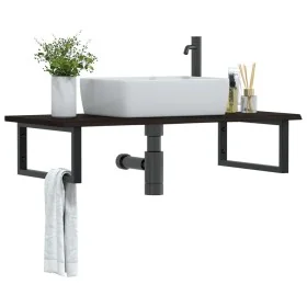Estante de lavabo de pared de acero y madera maciza de roble de , Tocadores de baño - Ref: Foro24-3302625, Precio: 85,51 €, D...