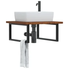 Estante de lavabo de pared de acero y madera maciza de roble de , Tocadores de baño - Ref: Foro24-3302485, Precio: 103,75 €, ...