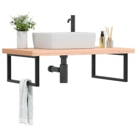 Estante de lavabo de pared de acero y madera maciza de haya de , Tocadores de baño - Ref: Foro24-3302521, Precio: 169,29 €, D...