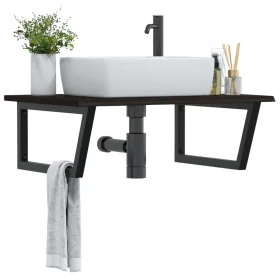 Estante de lavabo de pared de acero y madera maciza de roble de , Tocadores de baño - Ref: Foro24-3302659, Precio: 87,48 €, D...