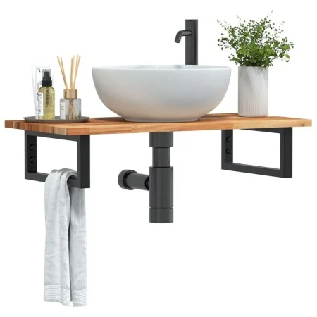 Estante de lavabo de pared acero y madera maciza de acacia de , Tocadores de baño - Ref: Foro24-3302717, Precio: 71,47 €, Des...