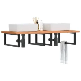 Estante de lavabo de pared de acero y madera maciza de haya de , Tocadores de baño - Ref: Foro24-3302453, Precio: 143,39 €, D...