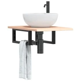 Estante de lavabo de pared de acero y madera maciza de roble de , Tocadores de baño - Ref: Foro24-3302537, Precio: 62,86 €, D...