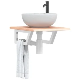 Estante de lavabo de pared de acero y madera maciza de roble de , Tocadores de baño - Ref: Foro24-3302554, Precio: 74,57 €, D...