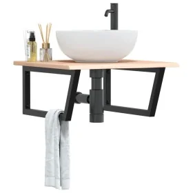 Estante de lavabo de pared de acero y madera maciza de roble de , Tocadores de baño - Ref: Foro24-3302631, Precio: 83,43 €, D...