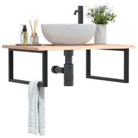 Estante de lavabo de pared de acero y madera maciza de roble de , Tocadores de baño - Ref: Foro24-3302633, Precio: 95,37 €, D...