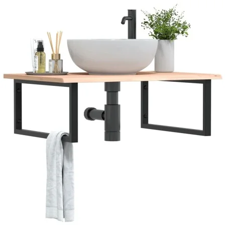Estante de lavabo de pared de acero y madera maciza de roble de , Tocadores de baño - Ref: Foro24-3302633, Precio: 95,37 €, D...