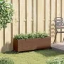Jardinera con ruedas y 3 maceteros ratán PE marrón 107x32x38 cm de , Maceteros y jardineras - Ref: Foro24-366420, Precio: 73,...