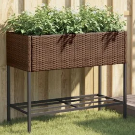 Jardinera con estante ratán sintético marrón by , Pots and planters - Ref: Foro24-366385, Price: 76,63 €, Discount: %