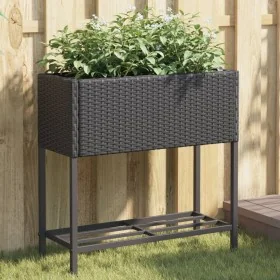 Jardinera con estante ratán sintético negro de , Maceteros y jardineras - Ref: Foro24-366387, Precio: 64,52 €, Descuento: %