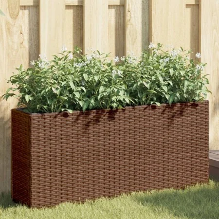 Jardinera con 2 maceteros de ratán sintético marrón 90x20x40 cm de , Maceteros y jardineras - Ref: Foro24-366408, Precio: 61,...