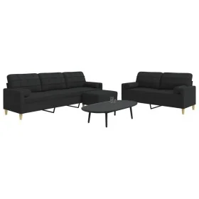 Juego de sofá 3 piezas con reposapiés y cojines tela negro de , Sofás - Ref: Foro24-3278347, Precio: 602,35 €, Descuento: %