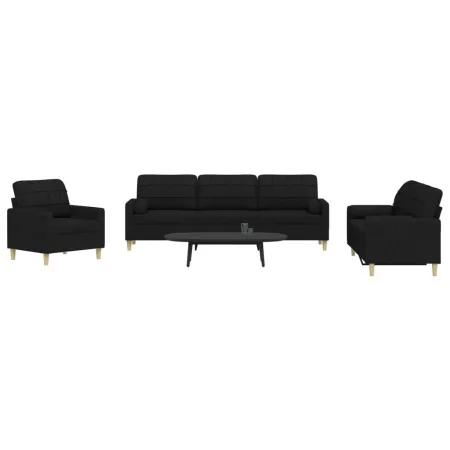 Juego de sofás con cojines 3 piezas tela negro de , Sofás - Ref: Foro24-3278307, Precio: 692,56 €, Descuento: %