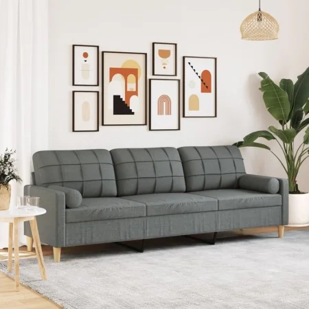 Sofá de 3 plazas con cojines tela gris oscuro 210 cm by , Sofas - Ref: Foro24-3278202, Price: 307,82 €, Discount: %