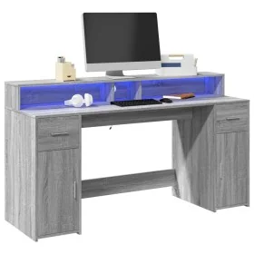 Escritorio con LED madera ingeniería gris sonoma 160x55x91 cm de , Escritorios - Ref: Foro24-3309434, Precio: 206,90 €, Descu...
