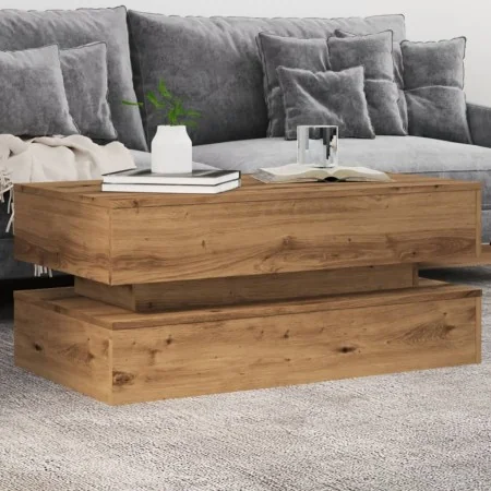 Mesa de centro con luces LED roble artisian 90x50x40 cm de , Mesas de centro - Ref: Foro24-857719, Precio: 113,21 €, Descuent...