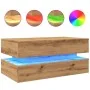 Mesa de centro con luces LED roble artisian 90x50x40 cm de , Mesas de centro - Ref: Foro24-857719, Precio: 113,21 €, Descuent...