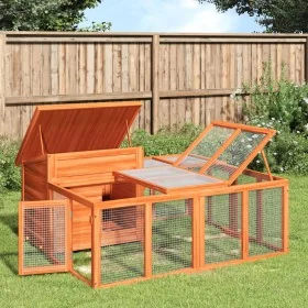 Conejera de madera maciza de pino marrón 144x123x67,5 cm de , Jaulas y habitáculos para animales pequeños - Ref: Foro24-17228...