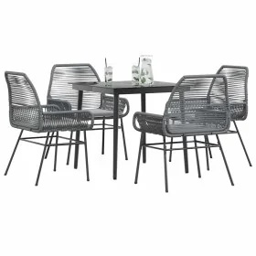 Juego comedor jardín 5 pzas cojines ratán sintético vidrio gris by , Garden sets - Ref: Foro24-3334479, Price: 373,38 €, Disc...