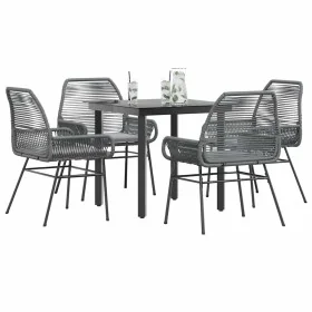 Juego comedor jardín 5 pzas cojines ratán sintético vidrio gris de , Conjuntos de jardín - Ref: Foro24-3334577, Precio: 358,6...