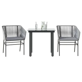 Juego comedor jardín 3 pzas cojines ratán sintético vidrio gris de , Conjuntos de jardín - Ref: Foro24-3334625, Precio: 246,6...