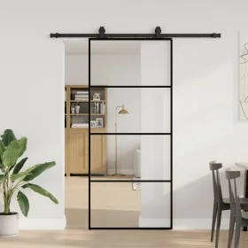 Puerta corredera con set herrajes negro 90x205 cm vidrio ESG de , Puertas - Ref: Foro24-3375798, Precio: 261,75 €, Descuento: %