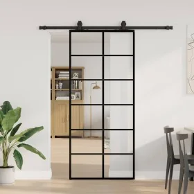 Puerta corredera con set herrajes negro 90x205 cm vidrio ESG de , Puertas - Ref: Foro24-3375791, Precio: 228,13 €, Descuento: %