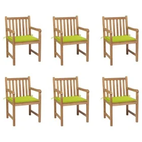 Sillas de jardín 6 uds madera maciza teca cojines verde brillo de , Sillas de jardín - Ref: Foro24-3073042, Precio: 860,84 €,...