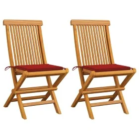 Sillas de jardín 2 unidades con cojines rojos madera de teca de , Sillas de jardín - Ref: Foro24-3062466, Precio: 147,14 €, D...