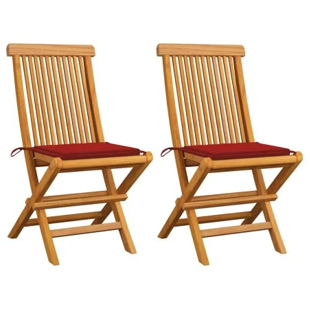 Sillas de jardín 2 unidades con cojines rojos madera de teca de , Sillas de jardín - Ref: Foro24-3062466, Precio: 147,14 €, D...