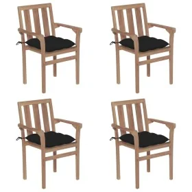 Sillas de jardín apilables 4 uds madera maciza teca con cojines de , Sillas de jardín - Ref: Foro24-3073401, Precio: 502,84 €...