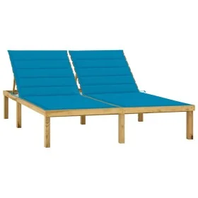 Tumbona doble y cojines azules madera pino impregnada de , Tumbonas - Ref: Foro24-3065883, Precio: 197,70 €, Descuento: %