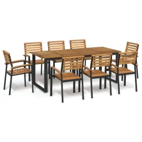 Juego de comedor de jardín 9 pzas madera maciza acacia y metal de , Conjuntos de jardín - Ref: Foro24-3155405, Precio: 870,87...
